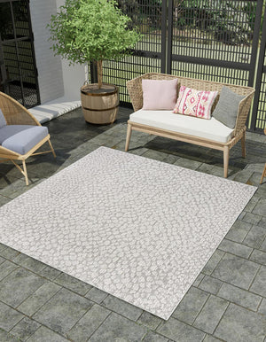 Light Gray 7' 10 x 7' 10 Symphony Outdoor Square Area Rug Weather Resistant for Patio, Deck, Terrace, Balcony, Porch Durable Outside Carpet for Sale at Rug Engine