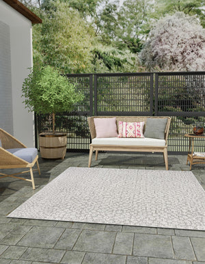 Light Gray 7' 10 x 7' 10 Symphony Outdoor Square Area Rug Weather Resistant for Patio, Deck, Terrace, Balcony, Porch Durable Outside Carpet for Sale at Rug Engine