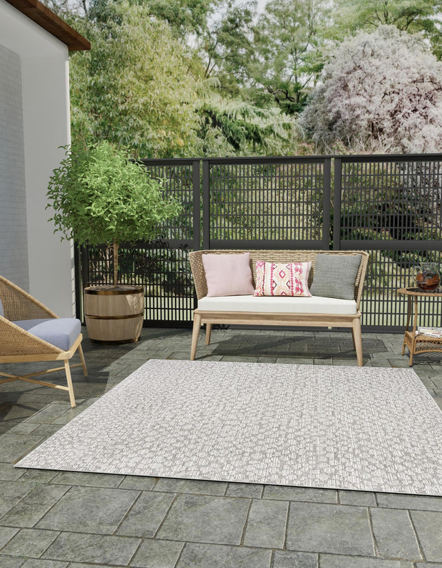 Light Gray 7' 10 x 7' 10 Symphony Outdoor Square Area Rug Weather Resistant for Patio, Deck, Terrace, Balcony, Porch Durable Outside Carpet for Sale at Rug Engine