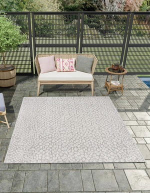 Light Gray 7' 10 x 7' 10 Symphony Outdoor Square Area Rug Weather Resistant for Patio, Deck, Terrace, Balcony, Porch Durable Outside Carpet for Sale at Rug Engine