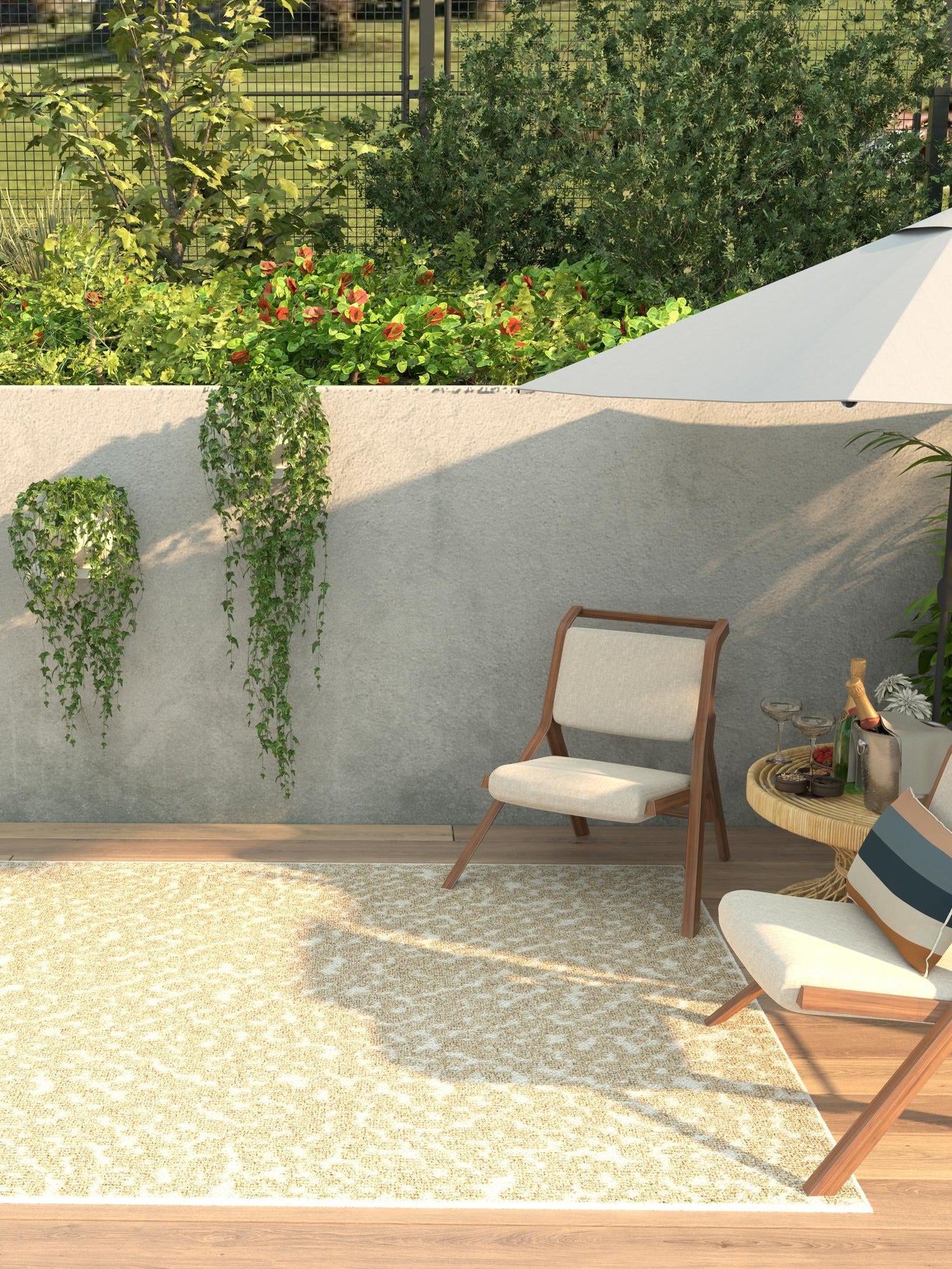 Beige 4' 1 x 6' 1 Symphony Outdoor Rectangle Area Rug Weather Resistant for Patio, Deck, Terrace, Balcony, Porch Durable Outside Carpet for Sale at Rug Engine