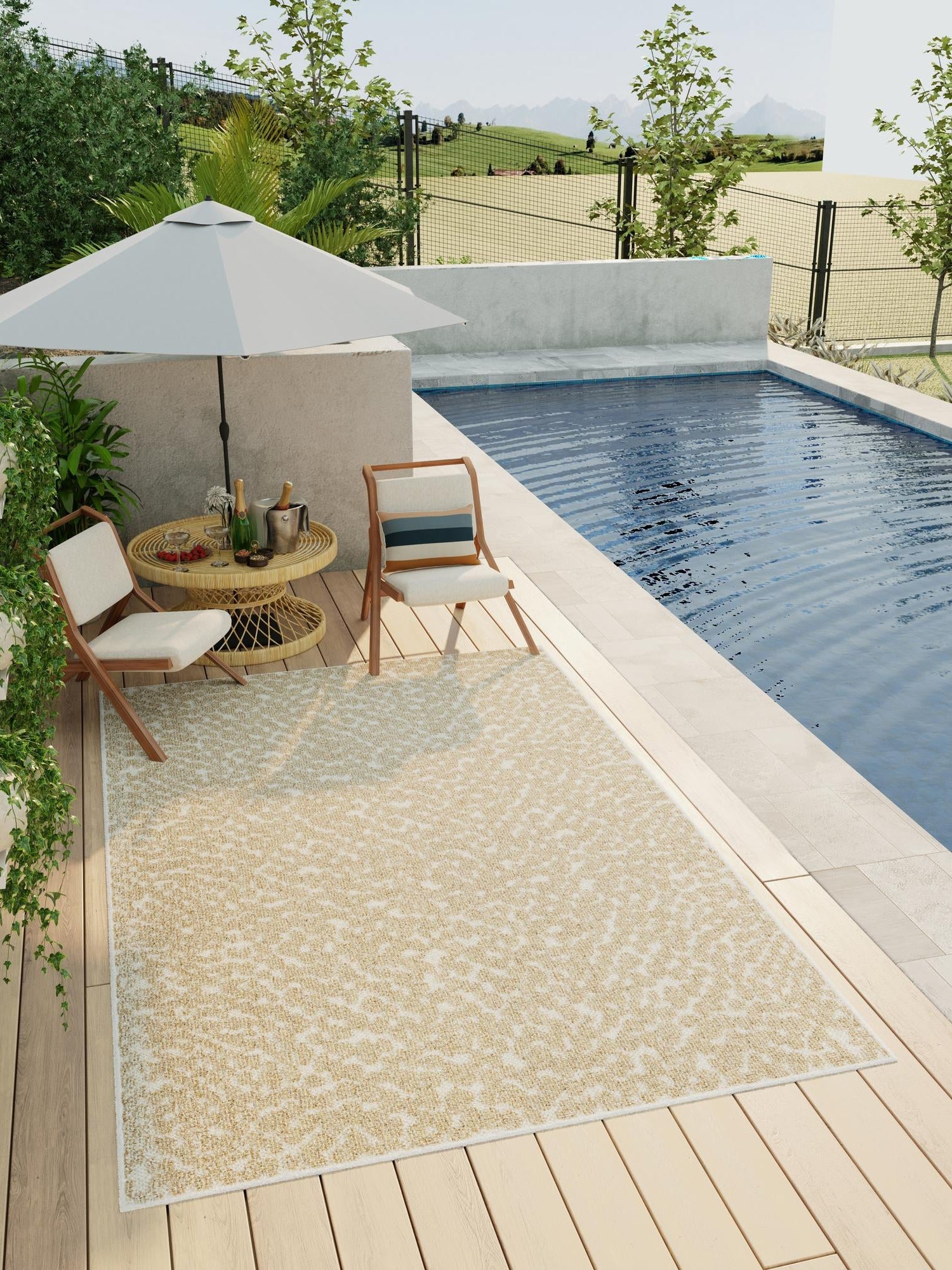 Beige 10' x 14' 1 Symphony Outdoor Rectangle Area Rug Weather Resistant for Patio, Deck, Terrace, Balcony, Porch Durable Outside Carpet for Sale at Rug Engine