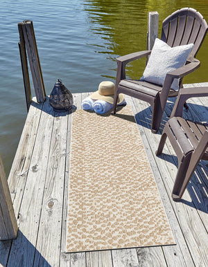 Beige 2' 7 x 12' Symphony Outdoor Runner Area Rug Weather Resistant for Patio, Deck, Terrace, Balcony, Porch Durable Outside Carpet for Sale at Rug Engine