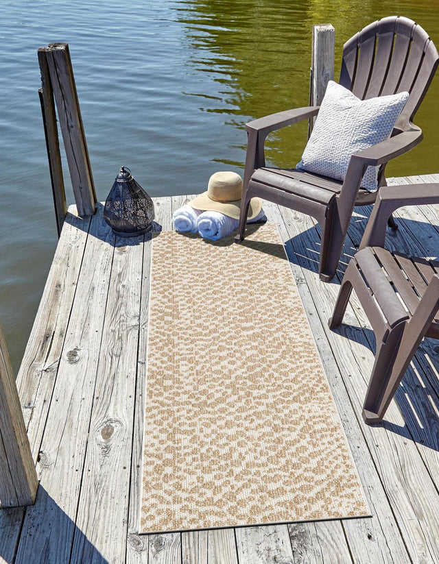 Beige 2' 7 x 12' Symphony Outdoor Runner Area Rug Weather Resistant for Patio, Deck, Terrace, Balcony, Porch Durable Outside Carpet for Sale at Rug Engine