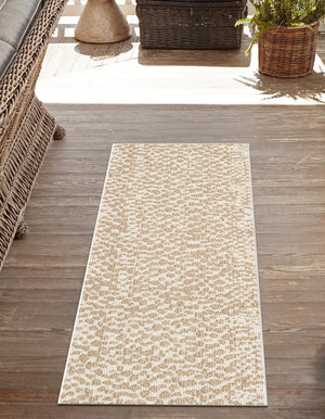 Beige 2' 7 x 12' Symphony Outdoor Runner Area Rug Weather Resistant for Patio, Deck, Terrace, Balcony, Porch Durable Outside Carpet for Sale at Rug Engine