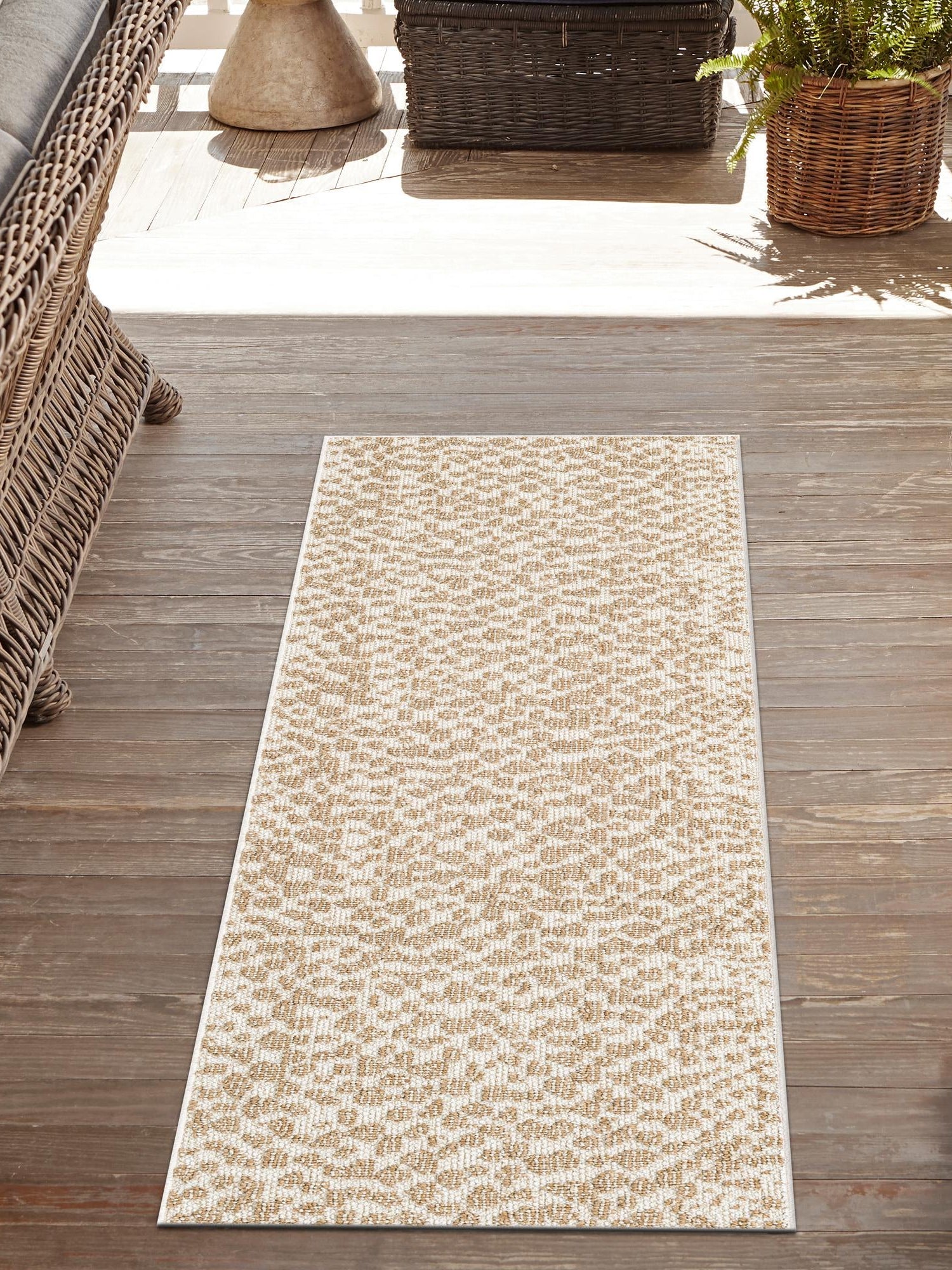 Beige 2' x 8' Symphony Outdoor Runner Area Rug Weather Resistant for Patio, Deck, Terrace, Balcony, Porch Durable Outside Carpet for Sale at Rug Engine
