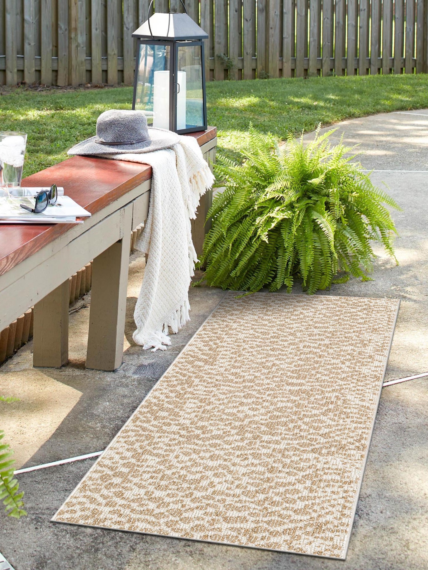 Beige 2' x 8' Symphony Outdoor Runner Area Rug Weather Resistant for Patio, Deck, Terrace, Balcony, Porch Durable Outside Carpet for Sale at Rug Engine