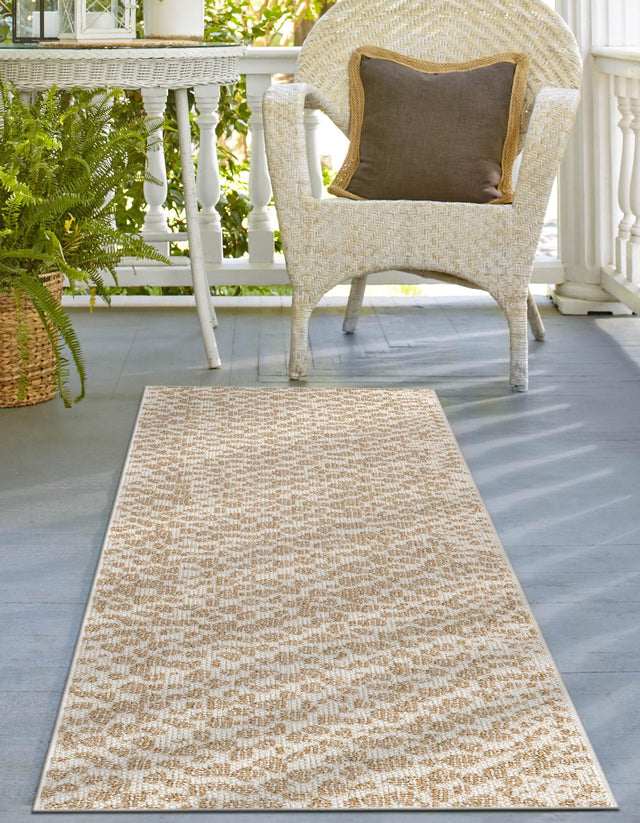 Beige 2' 7 x 12' Symphony Outdoor Runner Area Rug Weather Resistant for Patio, Deck, Terrace, Balcony, Porch Durable Outside Carpet for Sale at Rug Engine