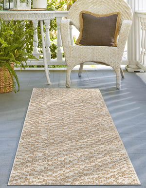 Beige 2' x 8' Symphony Outdoor Runner Area Rug Weather Resistant for Patio, Deck, Terrace, Balcony, Porch Durable Outside Carpet for Sale at Rug Engine