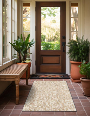 Beige 2' 7 x 12' Symphony Outdoor Runner Area Rug Weather Resistant for Patio, Deck, Terrace, Balcony, Porch Durable Outside Carpet for Sale at Rug Engine
