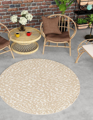 Beige 3' 1 x 3' 1 Symphony Outdoor Round Area Rug Weather Resistant for Patio, Deck, Terrace, Balcony, Porch Durable Outside Carpet for Sale at Rug Engine