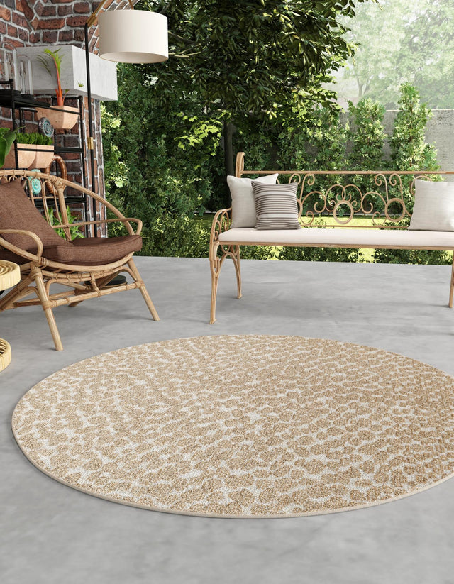 Beige 7' 10 x 7' 10 Symphony Outdoor Round Area Rug Weather Resistant for Patio, Deck, Terrace, Balcony, Porch Durable Outside Carpet for Sale at Rug Engine