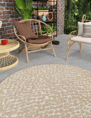 Beige 5' 3 x 5' 3 Symphony Outdoor Round Area Rug Weather Resistant for Patio, Deck, Terrace, Balcony, Porch Durable Outside Carpet for Sale at Rug Engine
