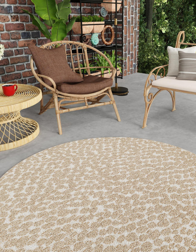Beige 5' 3 x 5' 3 Symphony Outdoor Round Area Rug Weather Resistant for Patio, Deck, Terrace, Balcony, Porch Durable Outside Carpet for Sale at Rug Engine