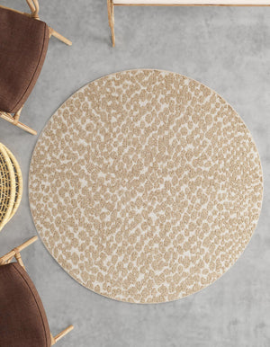 Beige 5' 3 x 5' 3 Symphony Outdoor Round Area Rug Weather Resistant for Patio, Deck, Terrace, Balcony, Porch Durable Outside Carpet for Sale at Rug Engine