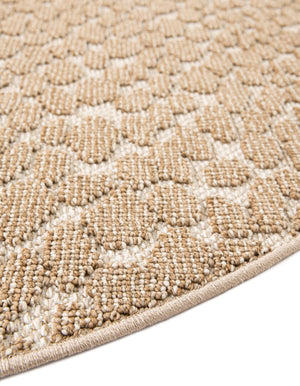 Beige 7' 10 x 7' 10 Symphony Outdoor Round Area Rug Weather Resistant for Patio, Deck, Terrace, Balcony, Porch Durable Outside Carpet for Sale at Rug Engine