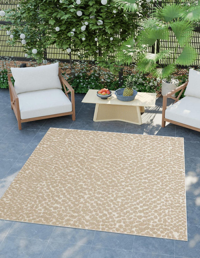 Beige 7' 10 x 7' 10 Symphony Outdoor Square Area Rug Weather Resistant for Patio, Deck, Terrace, Balcony, Porch Durable Outside Carpet for Sale at Rug Engine