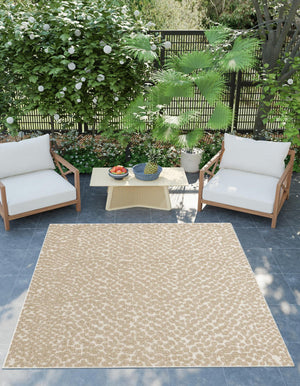 Beige 7' 10 x 7' 10 Symphony Outdoor Square Area Rug Weather Resistant for Patio, Deck, Terrace, Balcony, Porch Durable Outside Carpet for Sale at Rug Engine