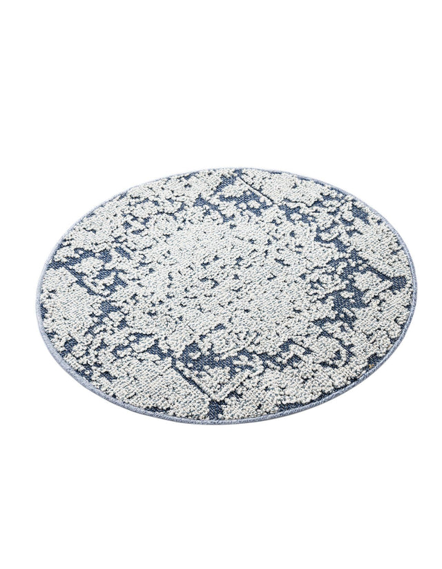 Navy Blue 3' 1 x 3' 1 Symphony Outdoor Round Area Rug Weather Resistant for Patio, Deck, Terrace, Balcony, Porch Durable Outside Carpet for Sale at Rug Engine