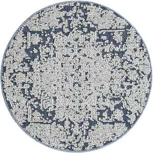 Navy Blue 3' 1 x 3' 1 Symphony Outdoor Round Area Rug Weather Resistant for Patio, Deck, Terrace, Balcony, Porch Durable Outside Carpet for Sale at Rug Engine