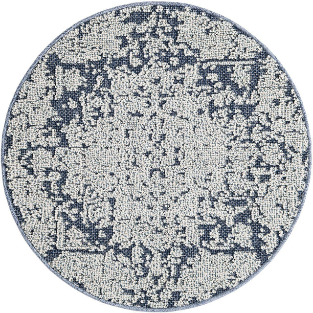 Navy Blue 3' 1 x 3' 1 Symphony Outdoor Round Area Rug Weather Resistant for Patio, Deck, Terrace, Balcony, Porch Durable Outside Carpet for Sale at Rug Engine