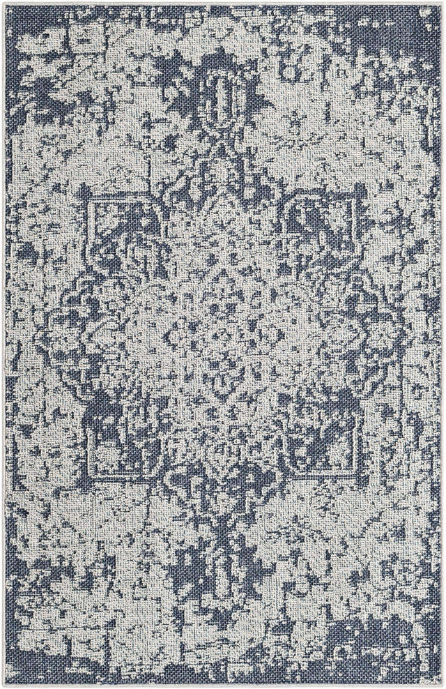 Navy Blue 4' 1 x 6' 1 Symphony Outdoor Rectangle Area Rug Weather Resistant for Patio, Deck, Terrace, Balcony, Porch Durable Outside Carpet for Sale at Rug Engine