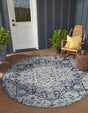 Navy Blue 7' 10 x 7' 10 Symphony Outdoor Round Area Rug Weather Resistant for Patio, Deck, Terrace, Balcony, Porch Durable Outside Carpet for Sale at Rug Engine