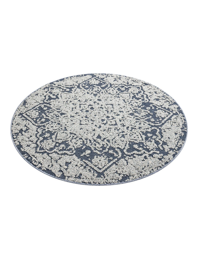 Navy Blue 5' 3 x 5' 3 Symphony Outdoor Round Area Rug Weather Resistant for Patio, Deck, Terrace, Balcony, Porch Durable Outside Carpet for Sale at Rug Engine