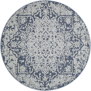 Navy Blue 5' 3 x 5' 3 Symphony Outdoor Round Area Rug Weather Resistant for Patio, Deck, Terrace, Balcony, Porch Durable Outside Carpet for Sale at Rug Engine