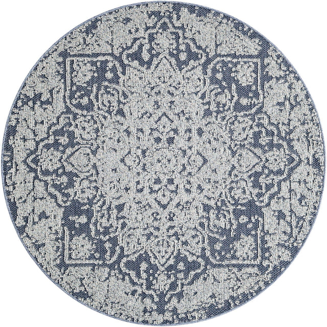 Navy Blue 5' 3 x 5' 3 Symphony Outdoor Round Area Rug Weather Resistant for Patio, Deck, Terrace, Balcony, Porch Durable Outside Carpet for Sale at Rug Engine