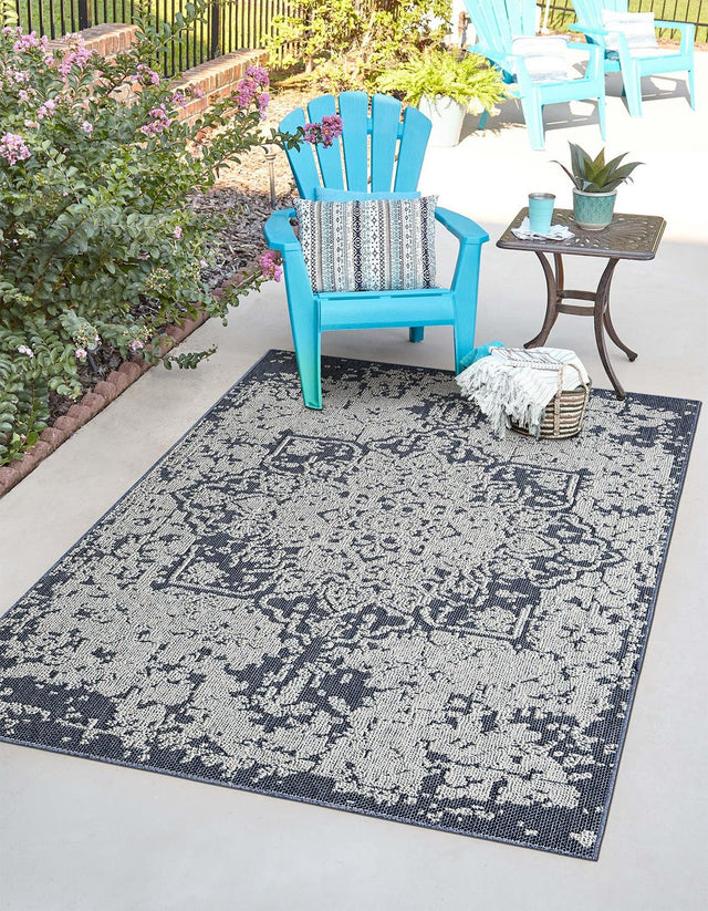 Navy Blue 5' 3 x 8' Symphony Outdoor Rectangle Area Rug Weather Resistant for Patio, Deck, Terrace, Balcony, Porch Durable Outside Carpet for Sale at Rug Engine