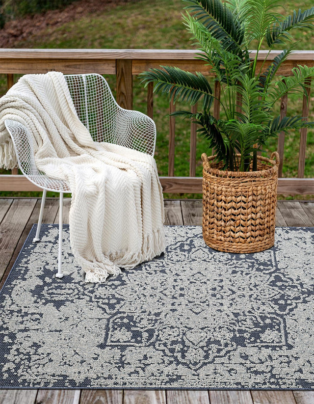 Navy Blue 4' 1 x 6' 1 Symphony Outdoor Rectangle Area Rug Weather Resistant for Patio, Deck, Terrace, Balcony, Porch Durable Outside Carpet for Sale at Rug Engine