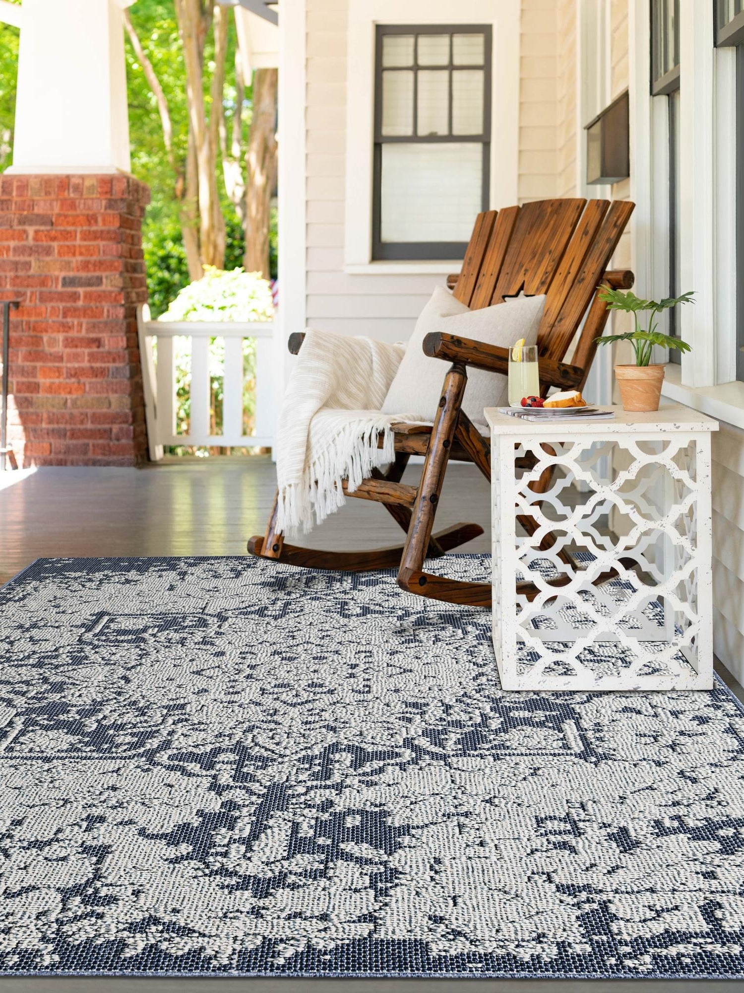 Navy Blue 10' x 14' 1 Symphony Outdoor Rectangle Area Rug Weather Resistant for Patio, Deck, Terrace, Balcony, Porch Durable Outside Carpet for Sale at Rug Engine
