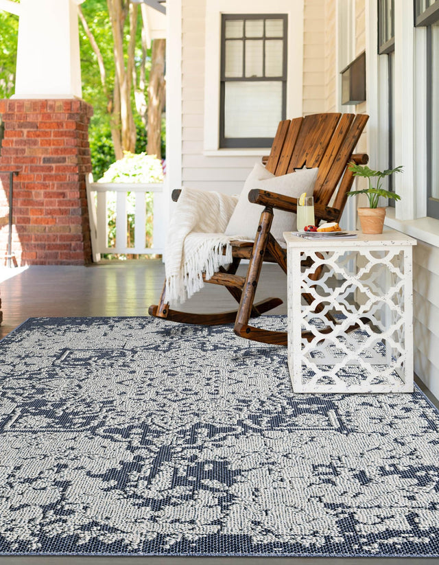 Navy Blue 4' 1 x 6' 1 Symphony Outdoor Rectangle Area Rug Weather Resistant for Patio, Deck, Terrace, Balcony, Porch Durable Outside Carpet for Sale at Rug Engine