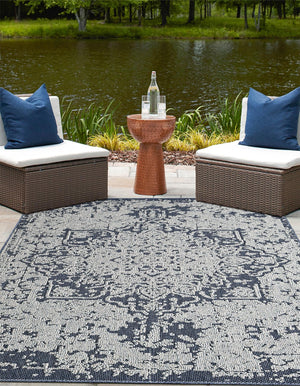 Navy Blue 5' 3 x 8' Symphony Outdoor Rectangle Area Rug Weather Resistant for Patio, Deck, Terrace, Balcony, Porch Durable Outside Carpet for Sale at Rug Engine