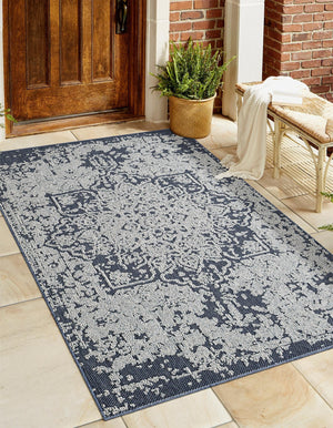 Navy Blue 9' x 12' Symphony Outdoor Rectangle Area Rug Weather Resistant for Patio, Deck, Terrace, Balcony, Porch Durable Outside Carpet for Sale at Rug Engine