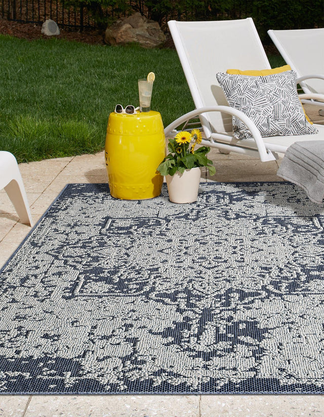 Navy Blue 10' x 14' 1 Symphony Outdoor Rectangle Area Rug Weather Resistant for Patio, Deck, Terrace, Balcony, Porch Durable Outside Carpet for Sale at Rug Engine