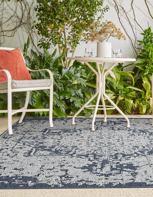 Navy Blue 5' 3 x 8' Symphony Outdoor Rectangle Area Rug Weather Resistant for Patio, Deck, Terrace, Balcony, Porch Durable Outside Carpet for Sale at Rug Engine