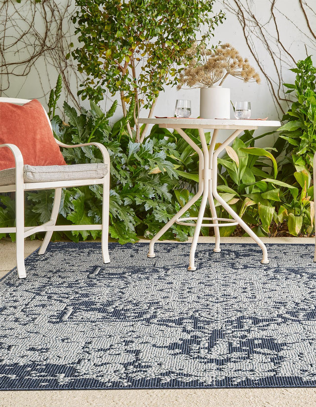 Navy Blue 4' 1 x 6' 1 Symphony Outdoor Rectangle Area Rug Weather Resistant for Patio, Deck, Terrace, Balcony, Porch Durable Outside Carpet for Sale at Rug Engine