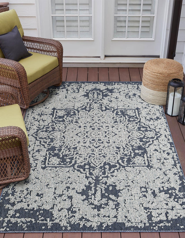Navy Blue 5' 3 x 8' Symphony Outdoor Rectangle Area Rug Weather Resistant for Patio, Deck, Terrace, Balcony, Porch Durable Outside Carpet for Sale at Rug Engine