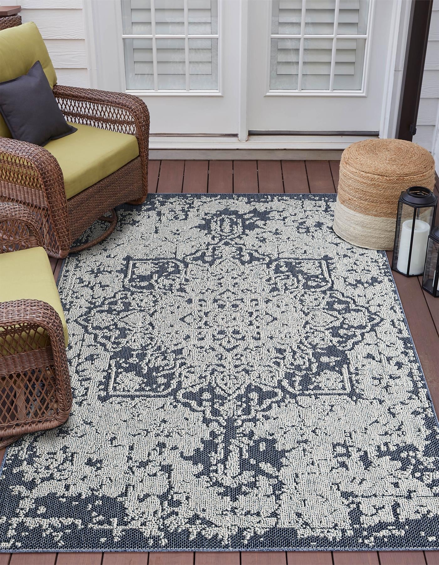 Navy Blue 2' x 3' 1 Symphony Outdoor Rectangle Area Rug Weather Resistant for Patio, Deck, Terrace, Balcony, Porch Durable Outside Carpet for Sale at Rug Engine