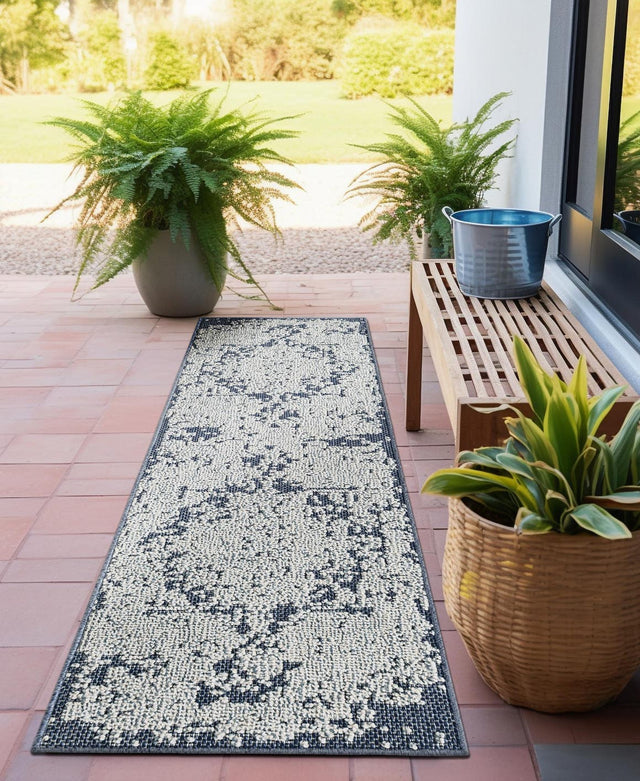 Navy Blue 2' 7 x 12' Symphony Outdoor Runner Area Rug Weather Resistant for Patio, Deck, Terrace, Balcony, Porch Durable Outside Carpet for Sale at Rug Engine