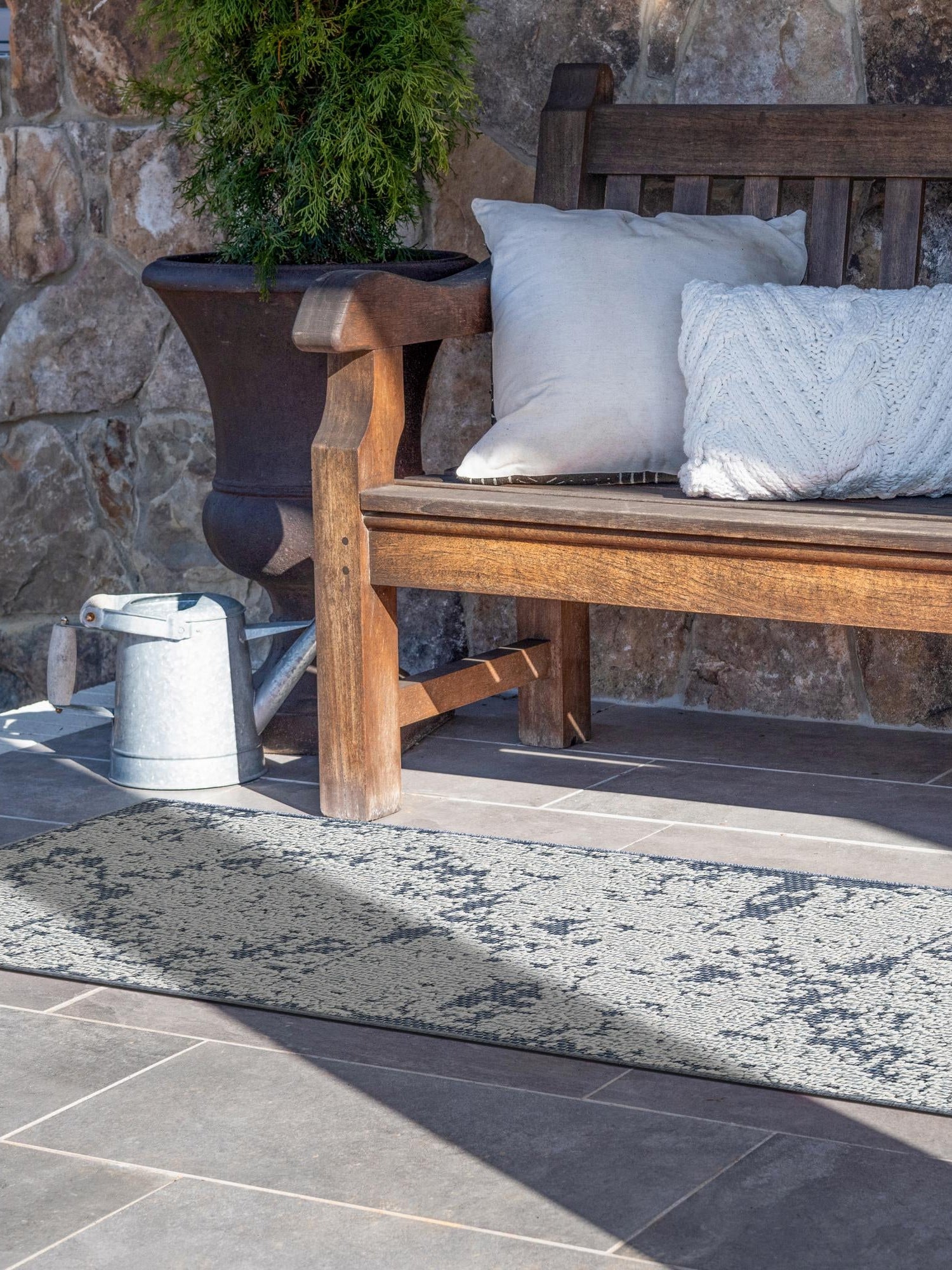 Navy Blue 2' x 6' 1 Symphony Outdoor Runner Area Rug Weather Resistant for Patio, Deck, Terrace, Balcony, Porch Durable Outside Carpet for Sale at Rug Engine