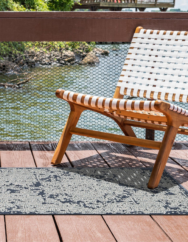 Navy Blue 2' 7 x 12' Symphony Outdoor Runner Area Rug Weather Resistant for Patio, Deck, Terrace, Balcony, Porch Durable Outside Carpet for Sale at Rug Engine