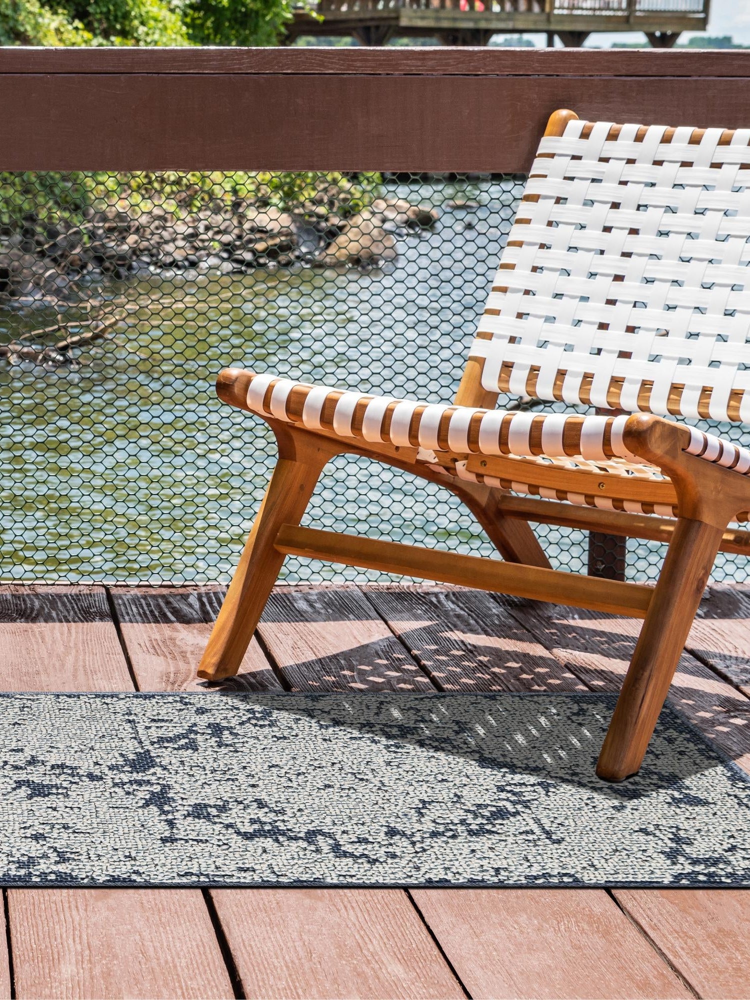 Navy Blue 2' x 8' Symphony Outdoor Runner Area Rug Weather Resistant for Patio, Deck, Terrace, Balcony, Porch Durable Outside Carpet for Sale at Rug Engine