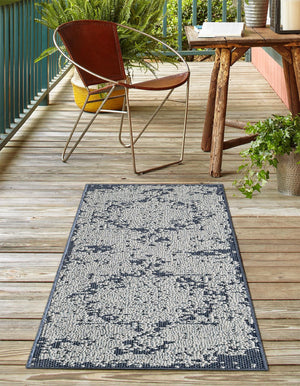 Navy Blue 2' x 8' Symphony Outdoor Runner Area Rug Weather Resistant for Patio, Deck, Terrace, Balcony, Porch Durable Outside Carpet for Sale at Rug Engine