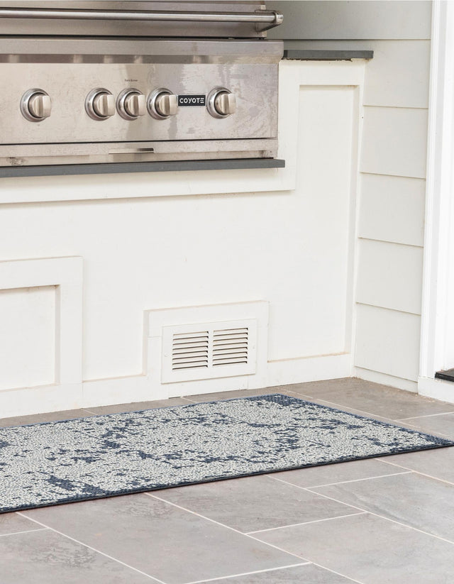 Navy Blue 2' x 8' Symphony Outdoor Runner Area Rug Weather Resistant for Patio, Deck, Terrace, Balcony, Porch Durable Outside Carpet for Sale at Rug Engine