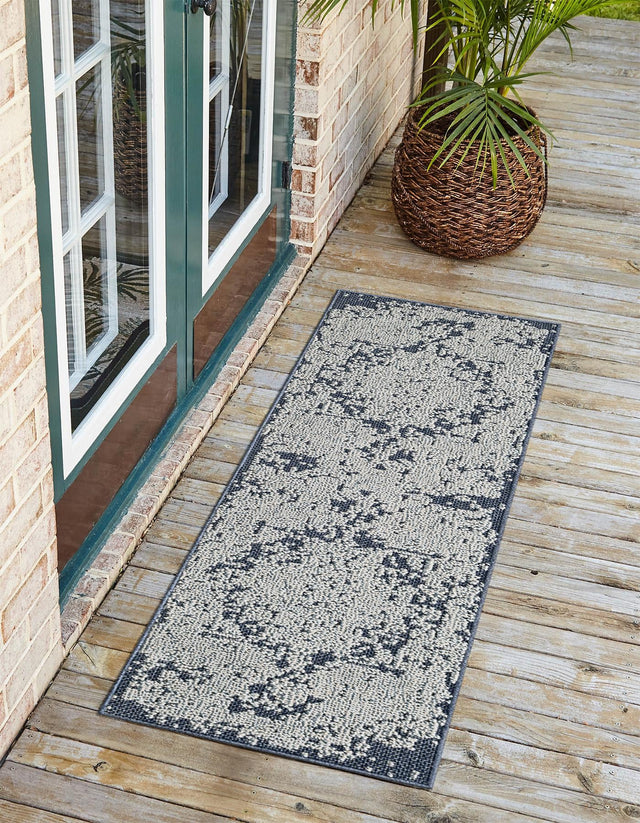 Navy Blue 2' x 6' 1 Symphony Outdoor Runner Area Rug Weather Resistant for Patio, Deck, Terrace, Balcony, Porch Durable Outside Carpet for Sale at Rug Engine