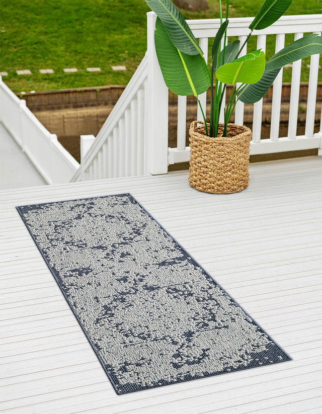 Navy Blue 2' 7 x 12' Symphony Outdoor Runner Area Rug Weather Resistant for Patio, Deck, Terrace, Balcony, Porch Durable Outside Carpet for Sale at Rug Engine