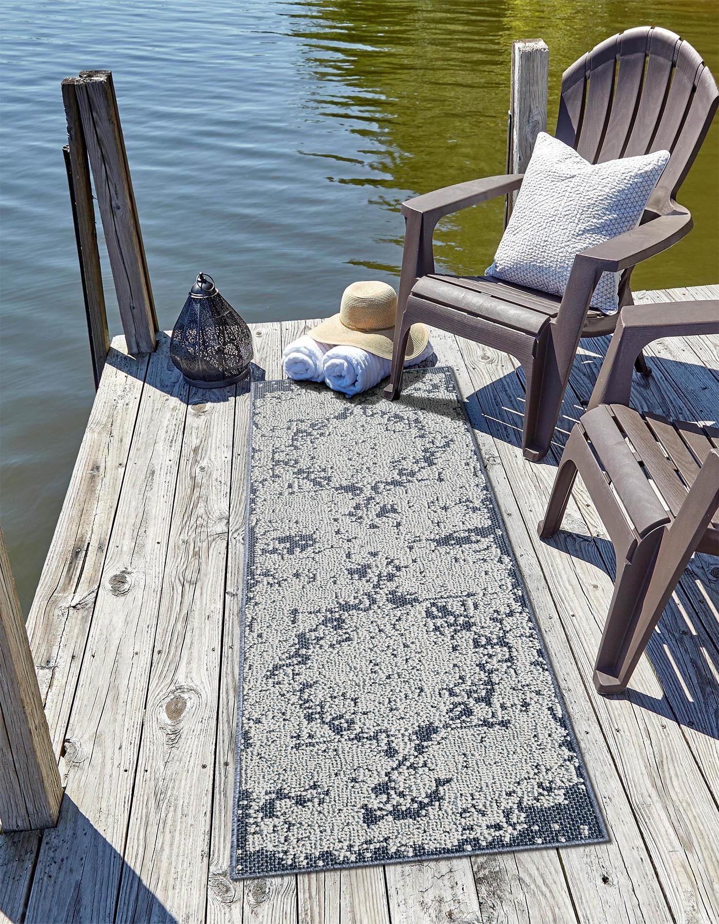 Navy Blue 2' x 8' Symphony Outdoor Runner Area Rug Weather Resistant for Patio, Deck, Terrace, Balcony, Porch Durable Outside Carpet for Sale at Rug Engine